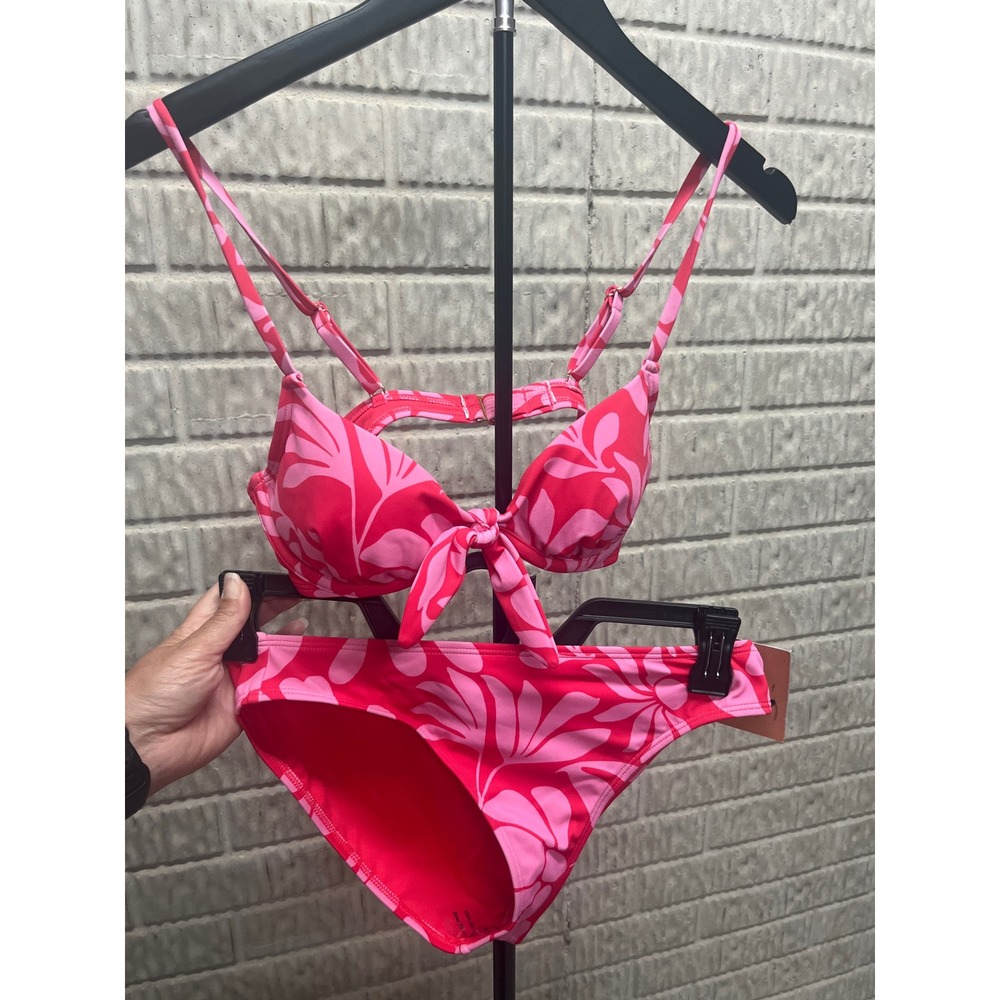 Shade & Shore Pink Red Tropical Floral Underwire Bikini Set Small 4-6 NEW